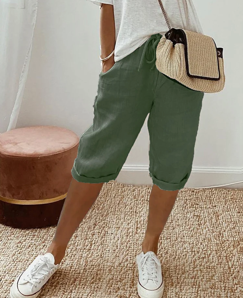 Kvinnors Bomullsshorts med Elastiskt Midjeband – Lätta och Bekväma för Sommarens Aktiviteter, Finns i Storlekar S-XL 3