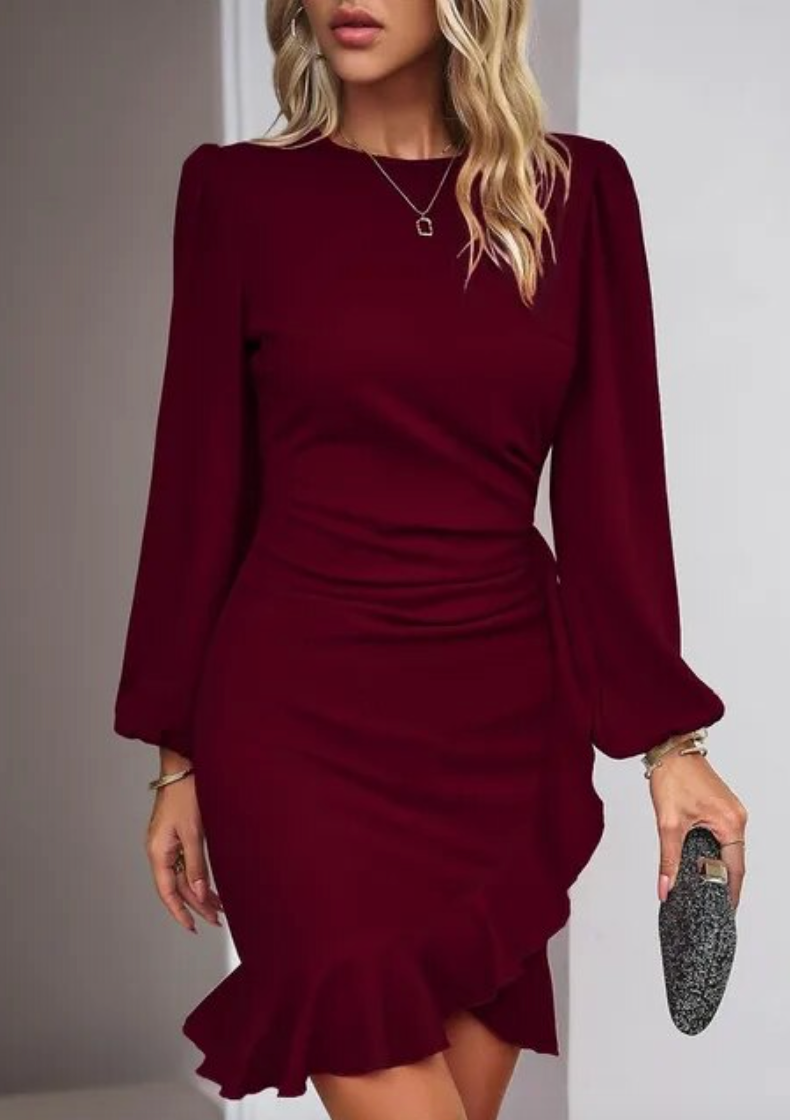 Kvinnor Bodycon Klänning Långa Ärmar Rufsad Hem Polyester Elastan-6