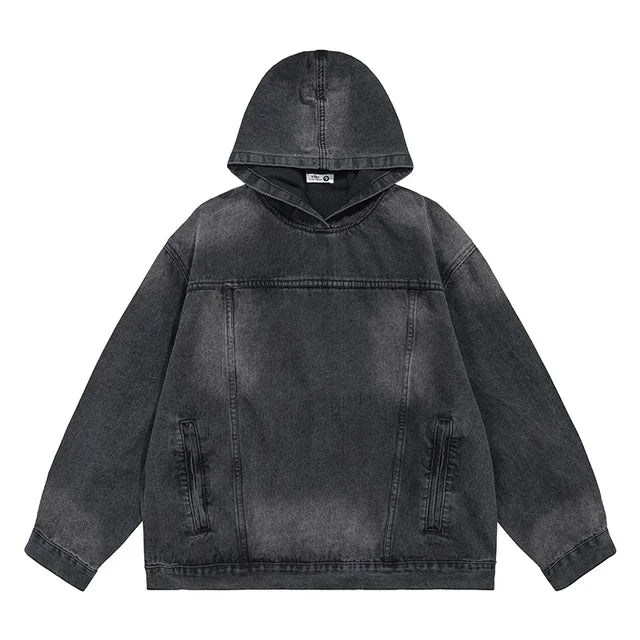 Unisex Denim Jacket Hooded Washed Cotton-3