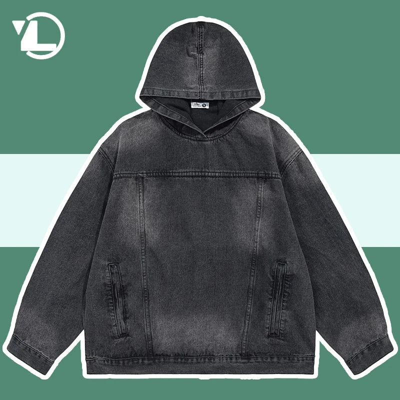Unisex Denim Jacket Hooded Washed Cotton-2