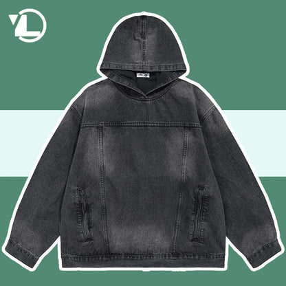 Unisex Denim Jacket Hooded Washed Cotton-2