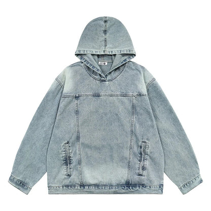Unisex Denim Jacket Hooded Washed Cotton-5