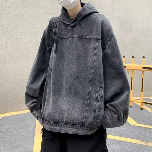 Unisex Denim Jacket Hooded Washed Cotton-1