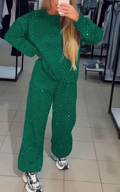 Dam Jogging Set Glittrande Bekväm Stil Mjuk Elastisk Blandning-3