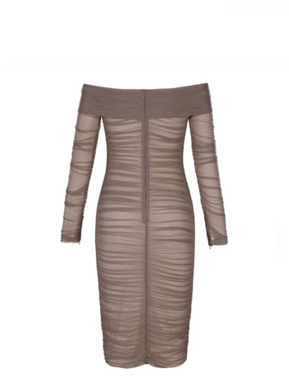 Kvinnors Axelfri Klänning Lång Ärmar Transparent Tyg-4