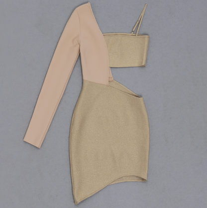 Kvinna Lång Klänning Bandage Enärmad med Mini-Cutouts-3