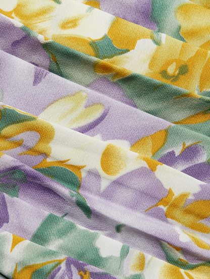 Blommig Långärmad Klänning Dam med Gyllene Midjekedja – Vårklänning i Polyester med Färgglatt Mönster 3