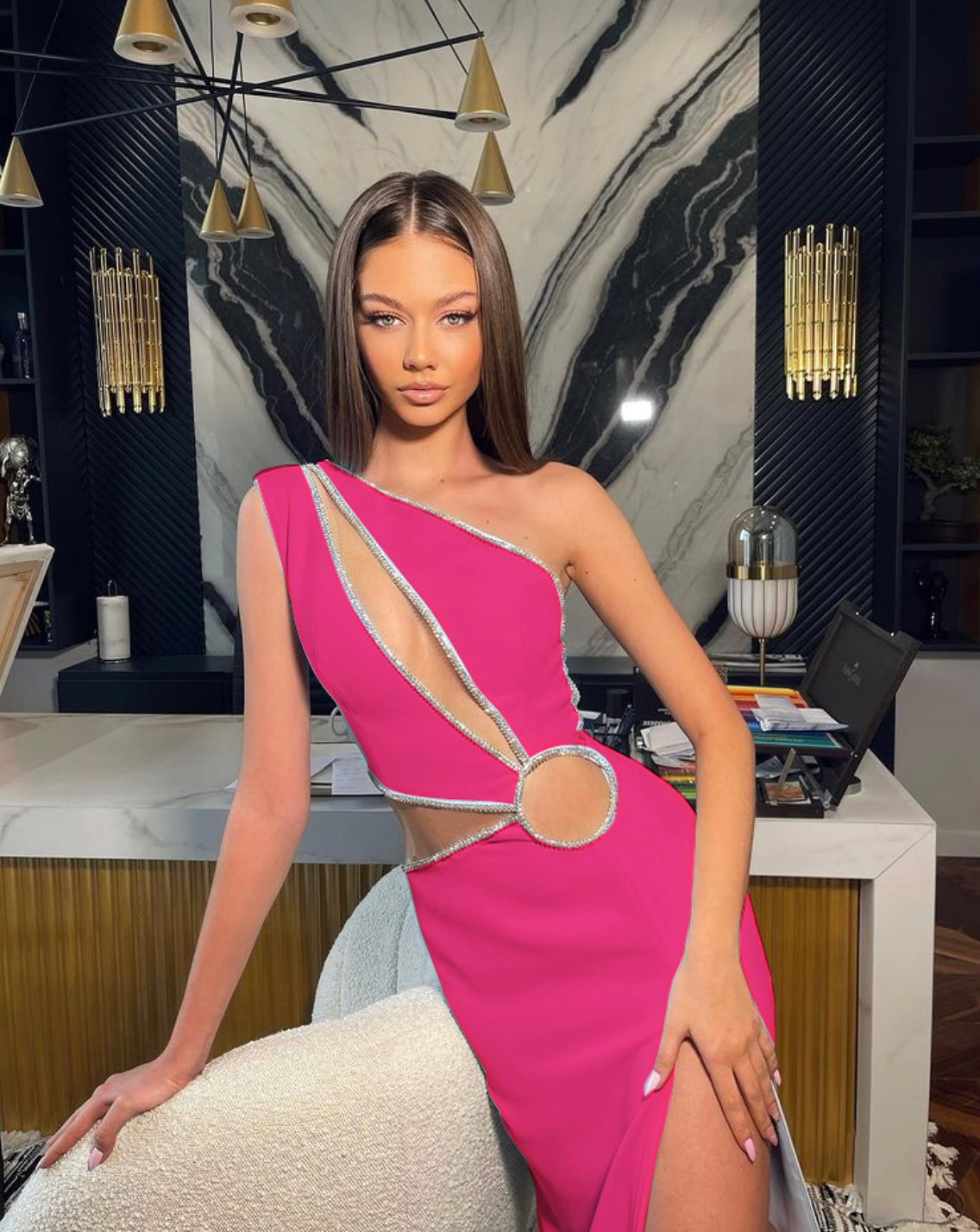 Kvinnors Bandageklänning Utskärningar Glittrande Detaljer Elastisk Viskos 9