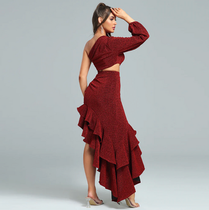 Kvinna Klänning En Axel Exponerad Midja Polyester-5