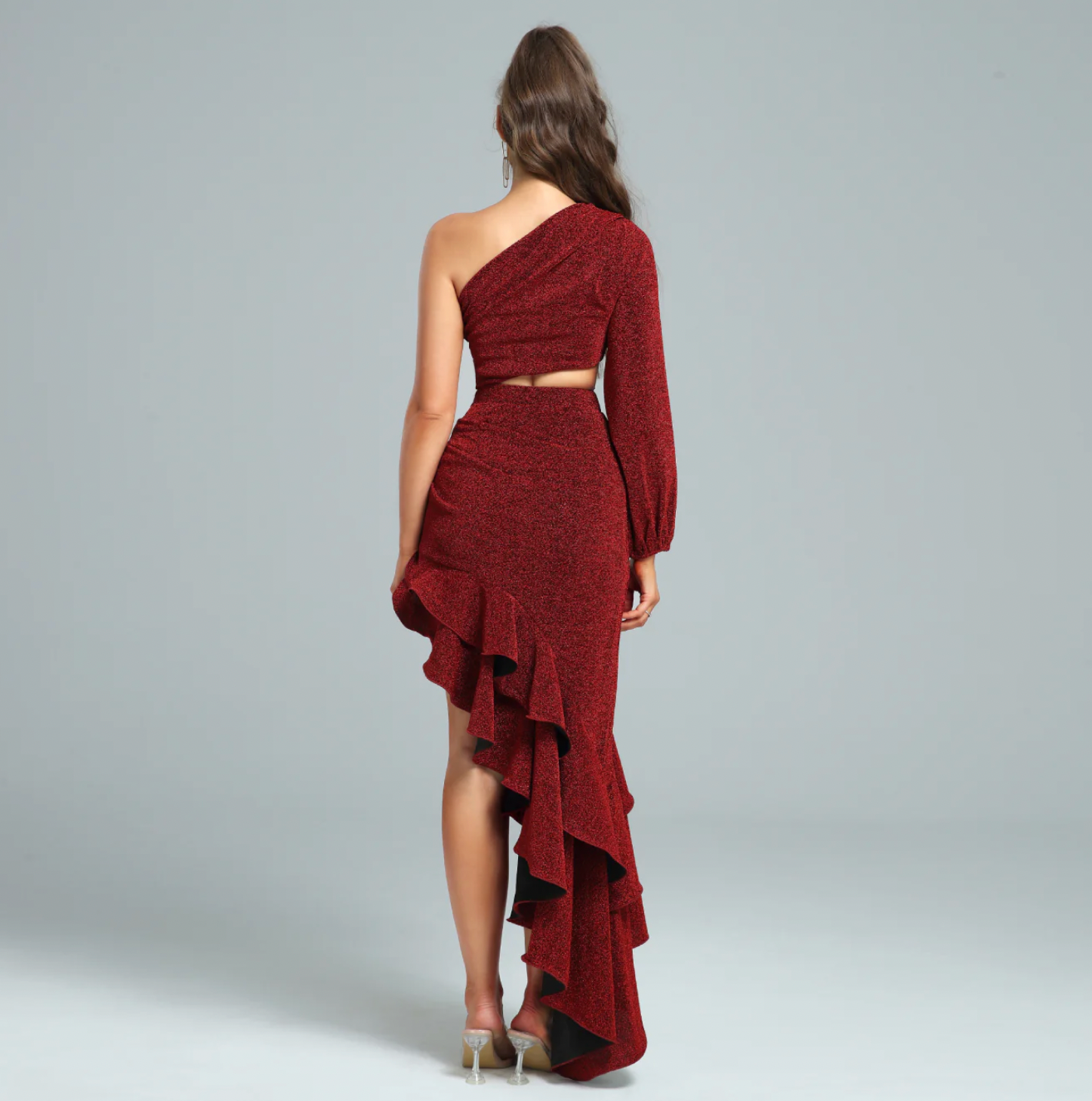 Kvinna Klänning En Axel Exponerad Midja Polyester-3