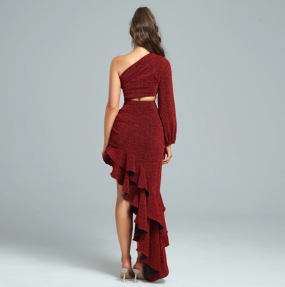 Kvinna Klänning En Axel Exponerad Midja Polyester-3