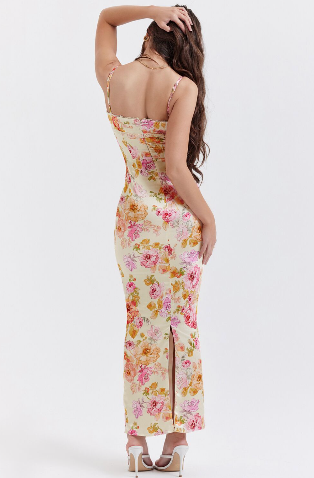 Maxiklänning Dam med Blommönster och Spaghettibärare - Polyester, Hjärtformad Halsringning, Elegant och Bekväm Passform 3