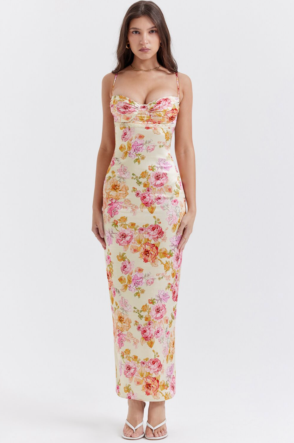 Maxiklänning Dam med Blommönster och Spaghettibärare - Polyester, Hjärtformad Halsringning, Elegant och Bekväm Passform 2