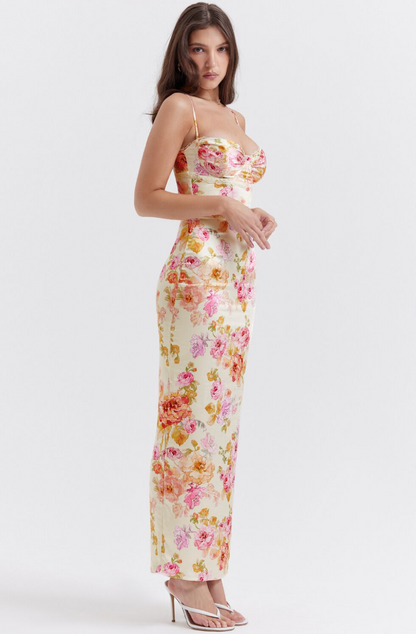 Maxiklänning Dam med Blommönster och Spaghettibärare - Polyester, Hjärtformad Halsringning, Elegant och Bekväm Passform 4