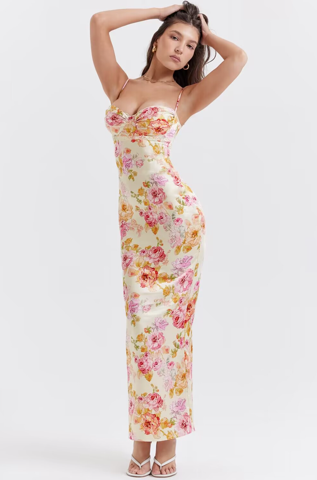 Maxiklänning Dam med Blommönster och Spaghettibärare - Polyester, Hjärtformad Halsringning, Elegant och Bekväm Passform 5