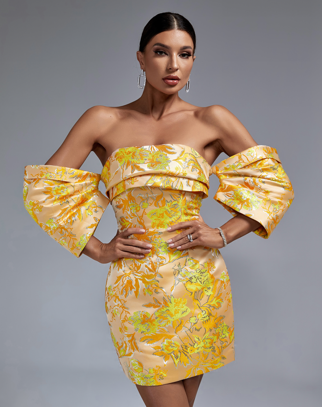 Kvinnors Miniklänning Blommönster Jacquard-3