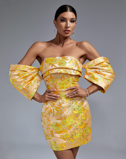 Kvinnors Miniklänning Blommönster Jacquard-3