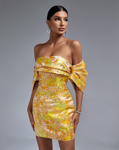 Kvinnors Miniklänning Blommönster Jacquard-4