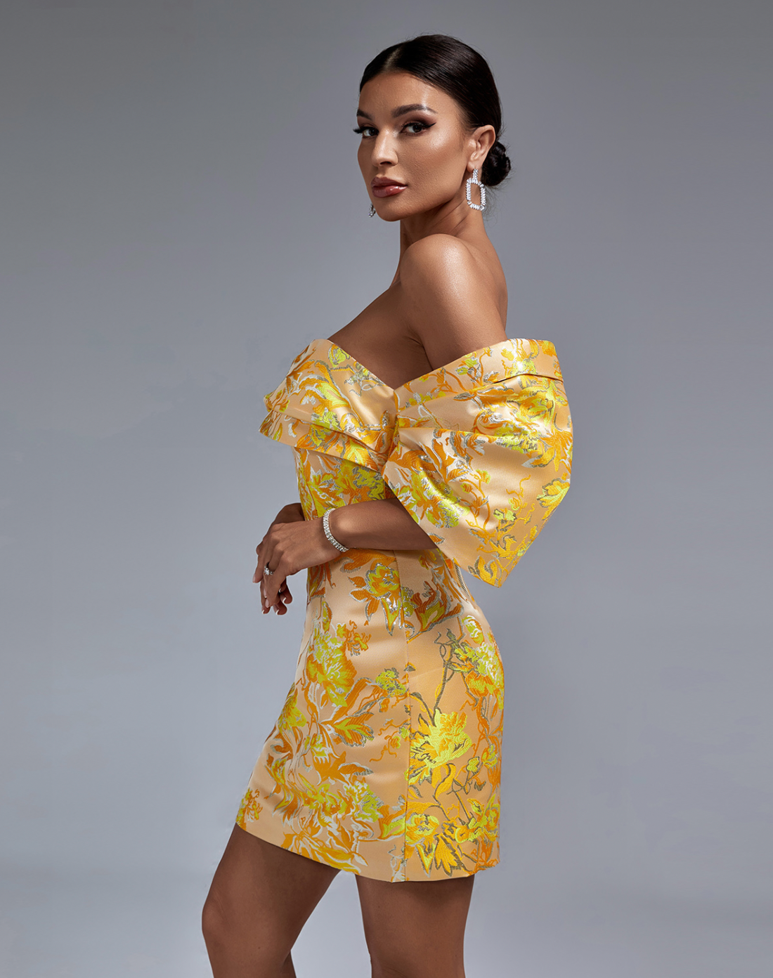 Kvinnors Miniklänning Blommönster Jacquard-5