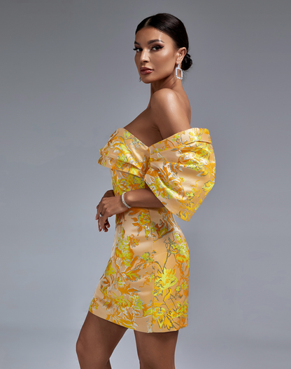 Kvinnors Miniklänning Blommönster Jacquard-5