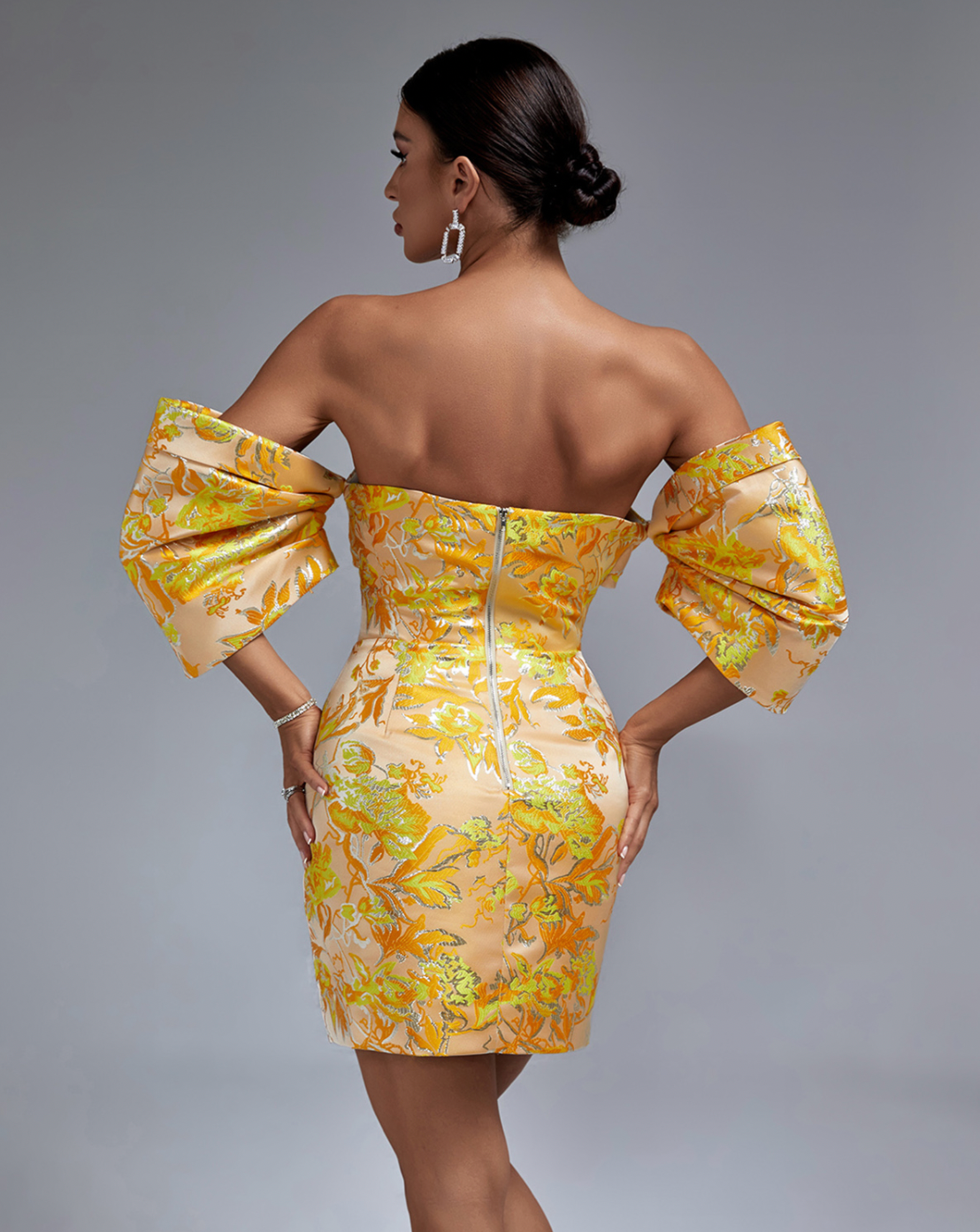 Kvinnors Miniklänning Blommönster Jacquard-6