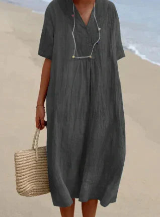 Variant image for Dam Klänning Luftig Linne Design för Sommar-16