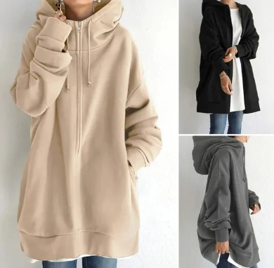 Kvinnors Hoodie med Dragkedja i Mjuk Bomull – Elegant Design för Vardagsbruk och Festliga Tillfällen 5
