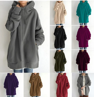 Kvinnors Hoodie med Dragkedja i Mjuk Bomull – Elegant Design för Vardagsbruk och Festliga Tillfällen 3