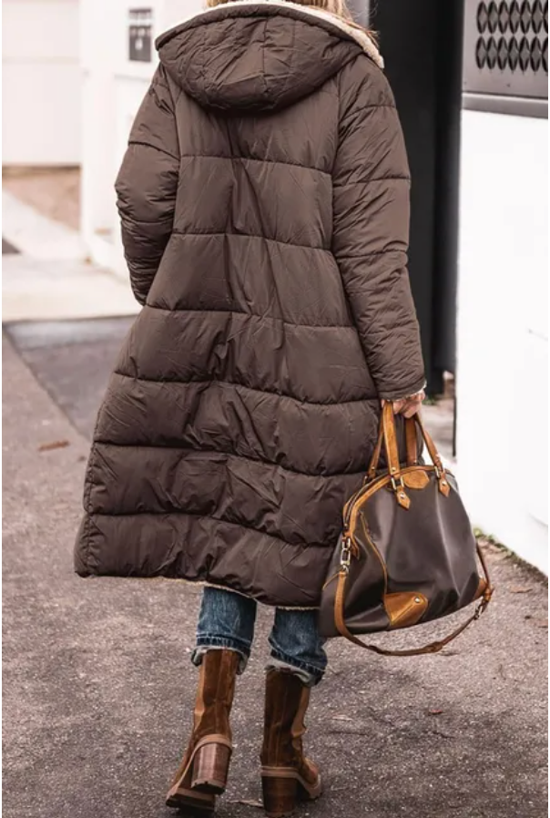 Dam Kappa Reversibel Lång Puffermantel Sherpa-3
