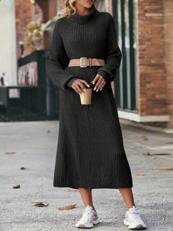 Dam Stickad Klänning Med Utökade Ärmar Högkvalitativt Tyg 3