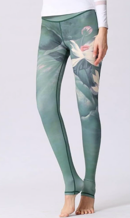 Damleggings Blommönster Elastisk Hög Midja Polyester Elastan-2