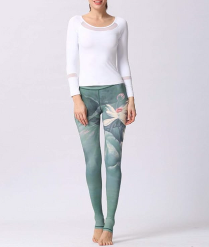 Damleggings Blommönster Elastisk Hög Midja Polyester Elastan-4