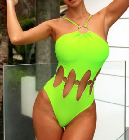 Baddräkt Dam med Utskärningar O-Ring Detalj i Nylon-Spandex-2