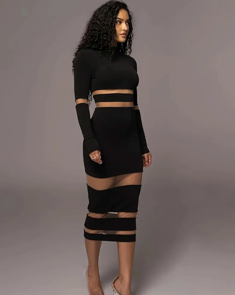 Damklänning Transparent Detaljer Högkvalitativ Polyester Elegant Design-3