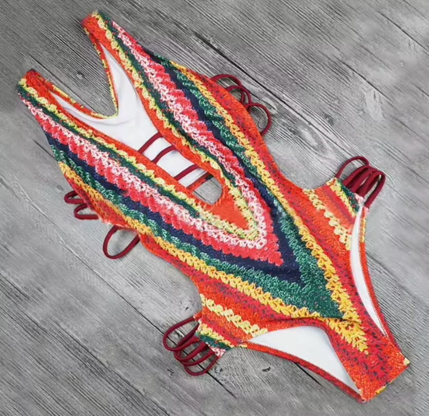 Dam Monokini Djup V-ringning Racerback Nylon Spandex-3