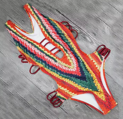 Dam Monokini Djup V-ringning Racerback Nylon Spandex-3