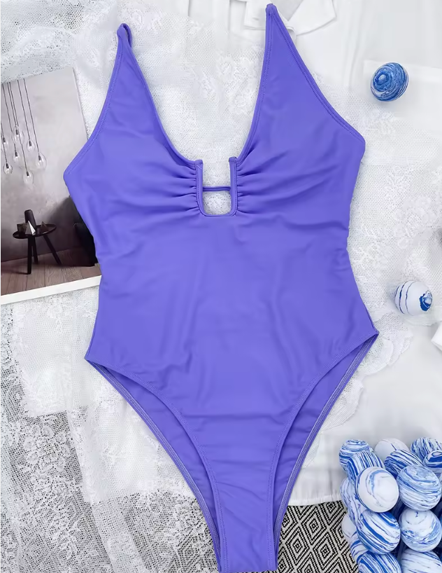 Baddräkt Dam Djup Halsringning Öppen Rygg Shaping Nylon Spandex 2