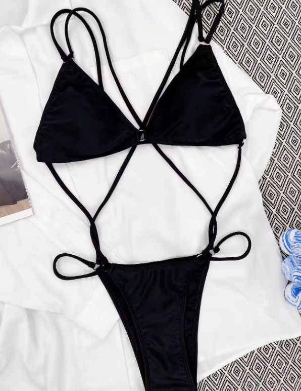 Baddräkt Dam Triangel Justerbara Axelremmar Nylon Spandex-3