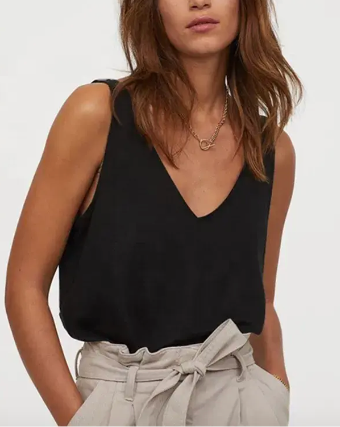 Dam Blus V-ringad Silke Avslappnad Passform-2