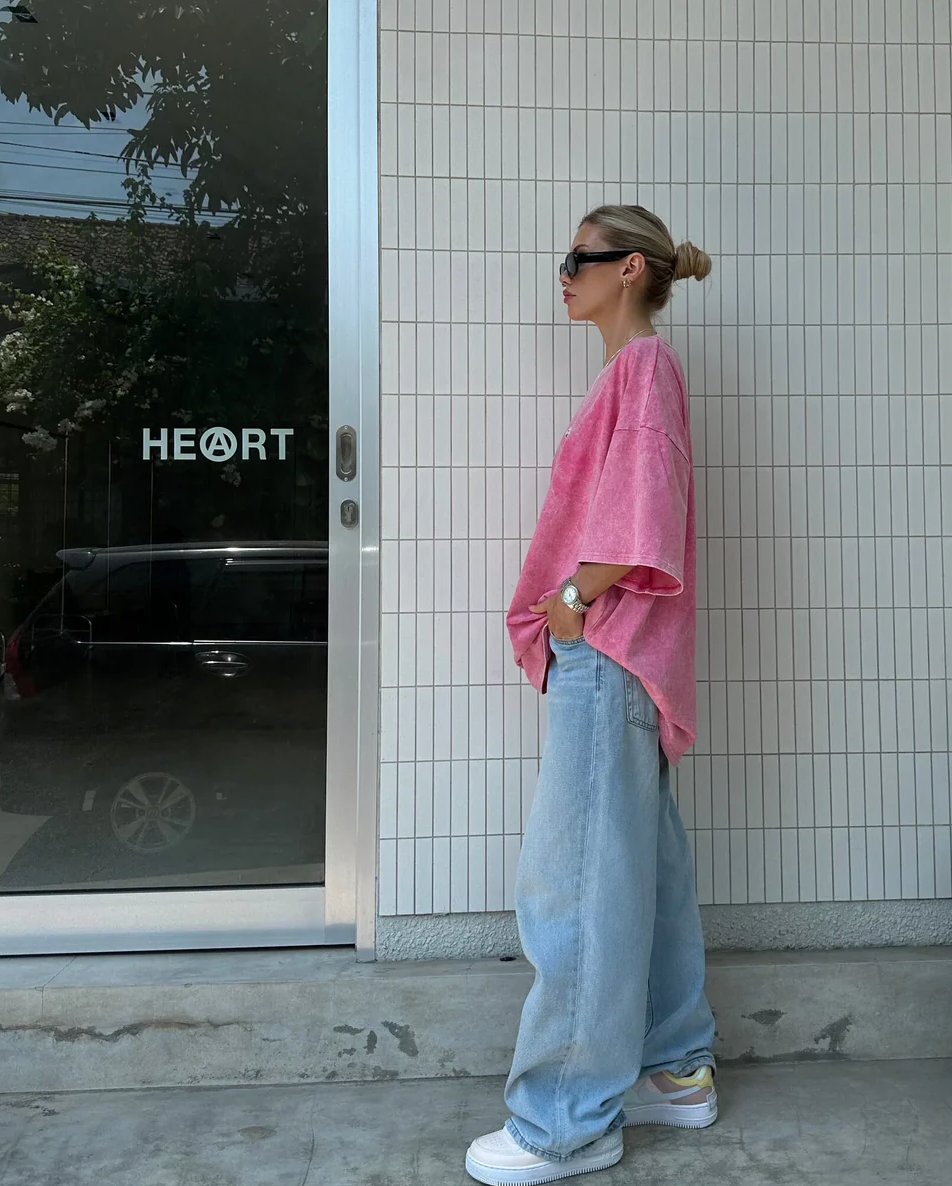 Dam T-shirt Avslappnad 100% Bomull 2