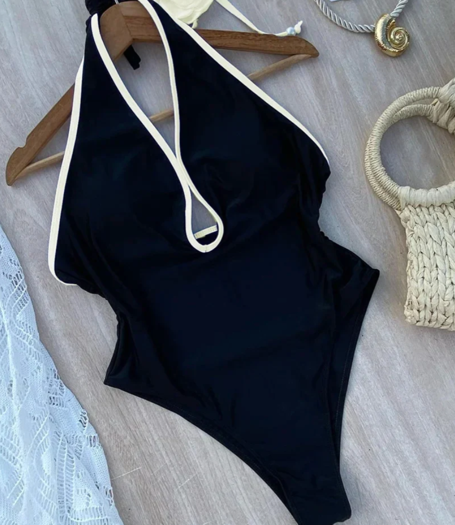 Baddräkt Dam Blommig Design med Vit Kant Nylon Spandex-4