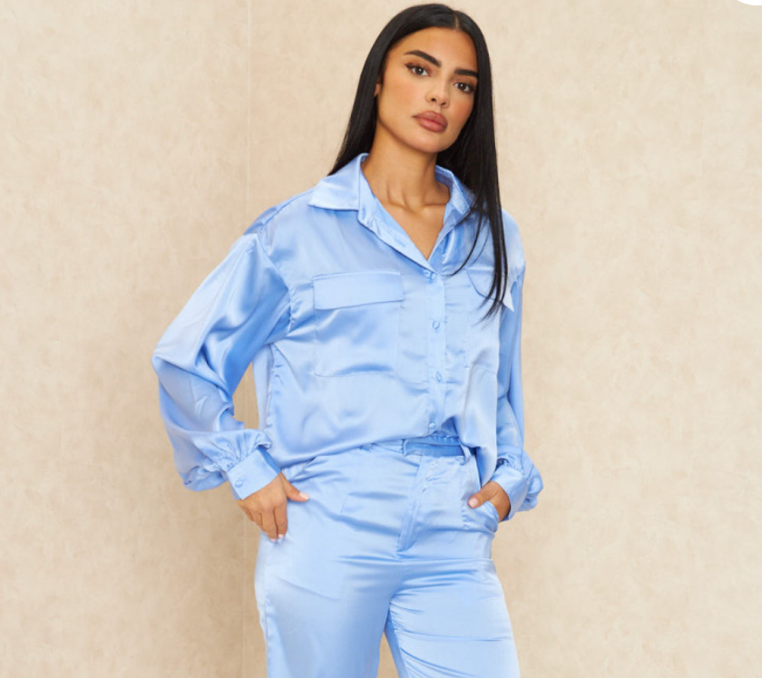 Dam Satinblus Avslappnad Stil Mjuk Satin-3