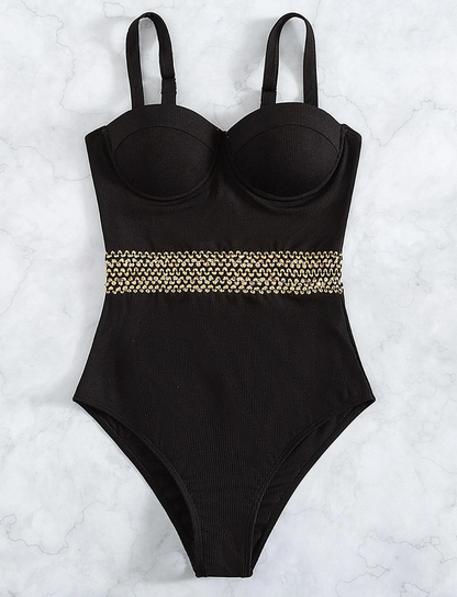 Baddräkt Dam Med Dekorativt Midjeband Snabbtorkande Syntetmaterial-3