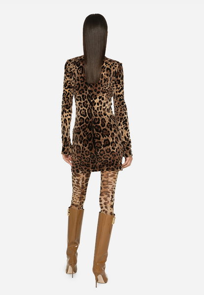 Kvinna Miniklänning Leopardmönster Långa Ärmar Andningsbart Tyg 2