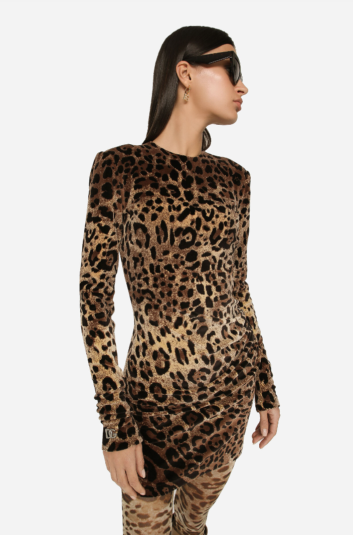 Kvinna Miniklänning Leopardmönster Långa Ärmar Andningsbart Tyg 4