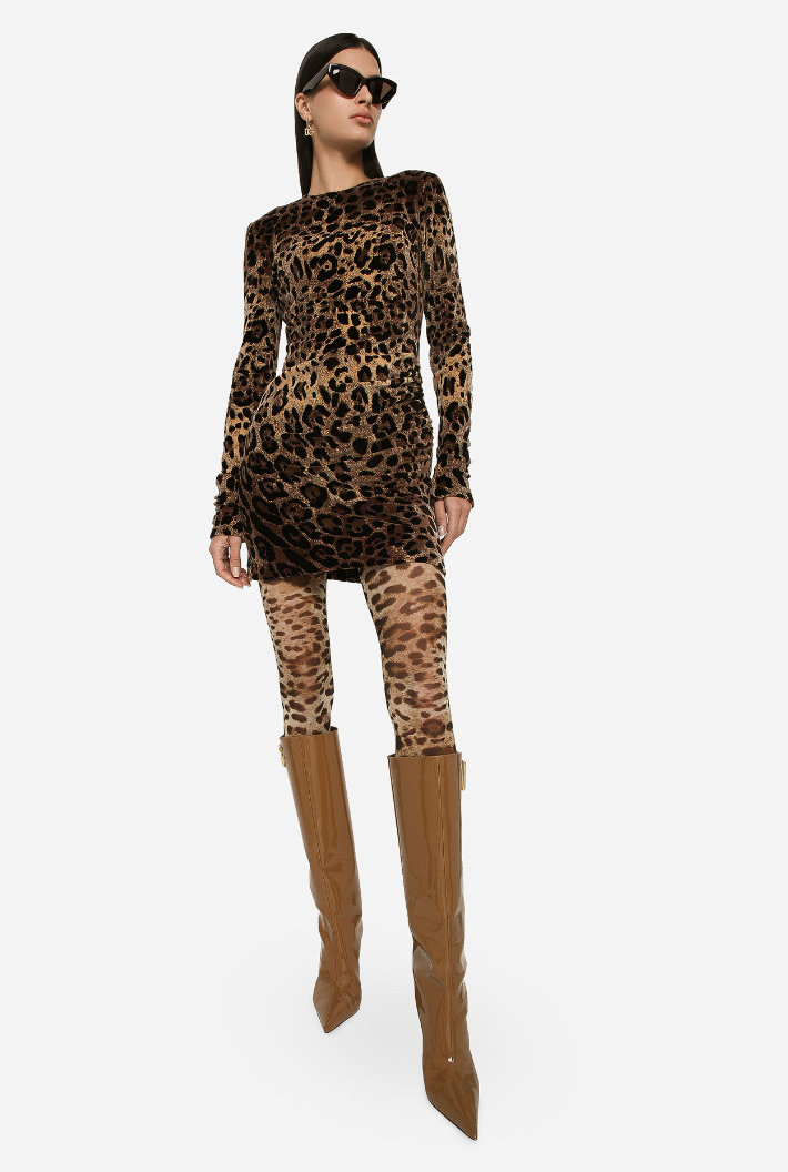 Kvinna Miniklänning Leopardmönster Långa Ärmar Andningsbart Tyg 6