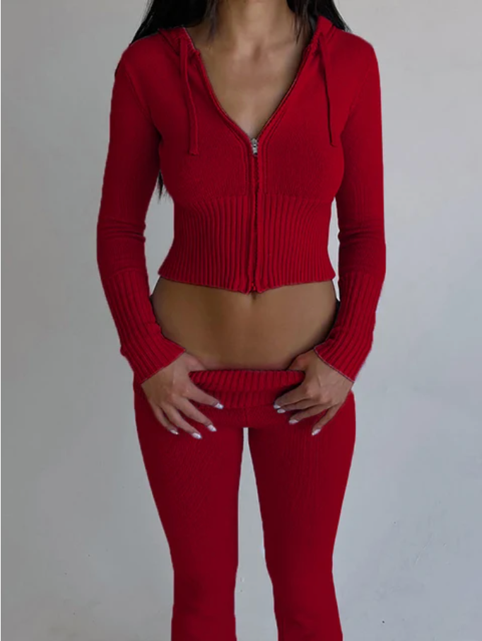 Dam Tvådelad Stickad Uppsättning med Elastisk Midja 11