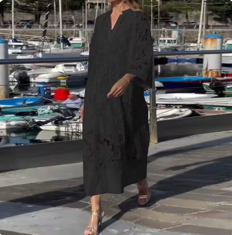 Kvinnors Aftonklänning Elegant Design med Vit Spets och Lätt Tyg-2