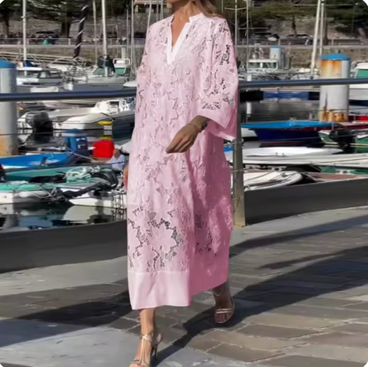 Kvinnors Aftonklänning Elegant Design med Vit Spets och Lätt Tyg-3