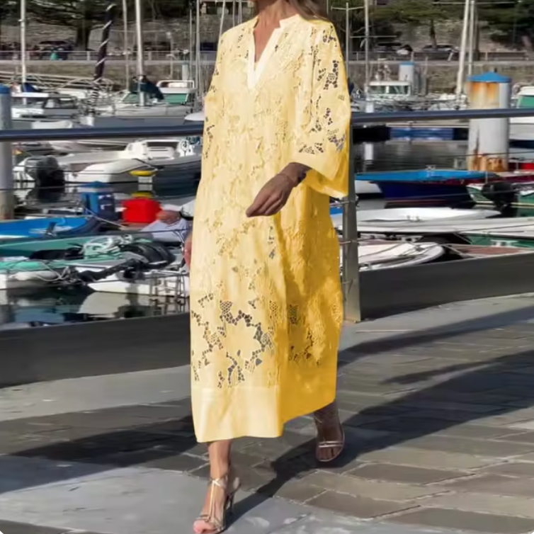 Kvinnors Aftonklänning Elegant Design med Vit Spets och Lätt Tyg-4